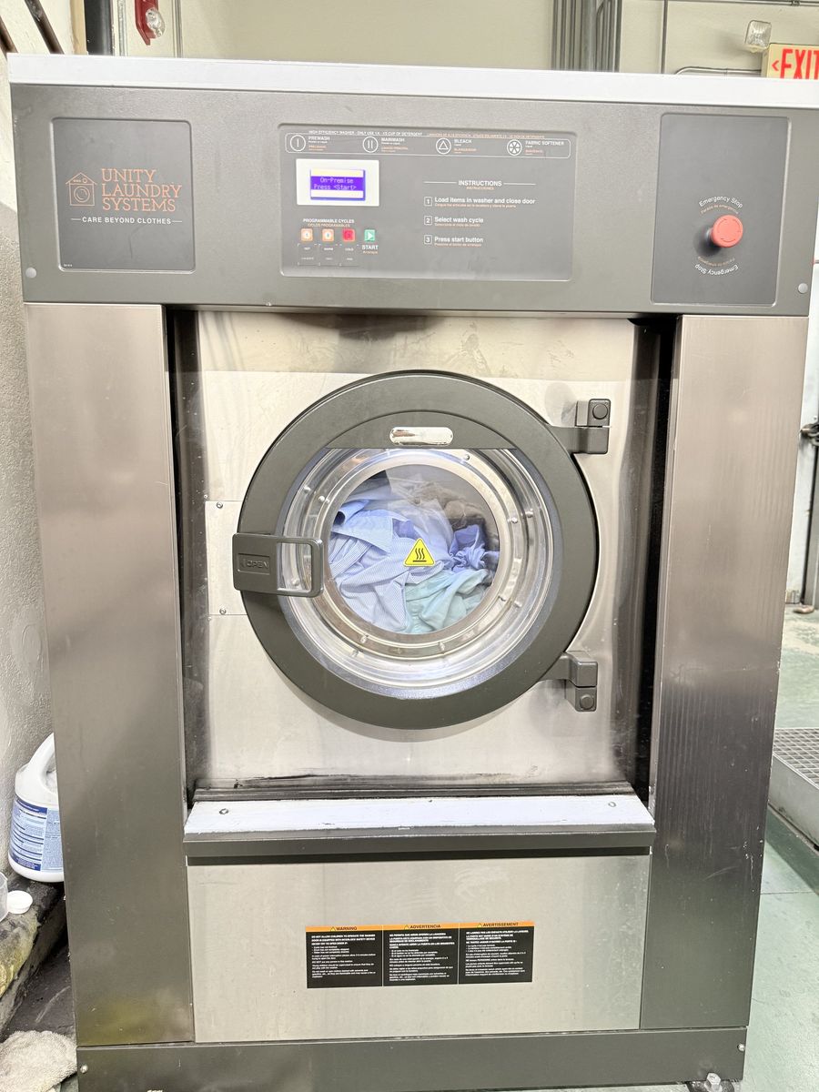 Professional laundry machine mid-cycle